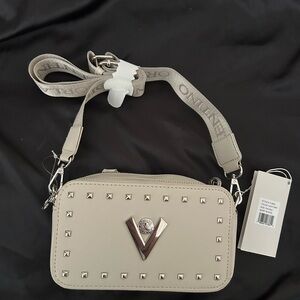 Valentino Orlandi Logo Stylish Beige Studded Crossbody Camera Bag